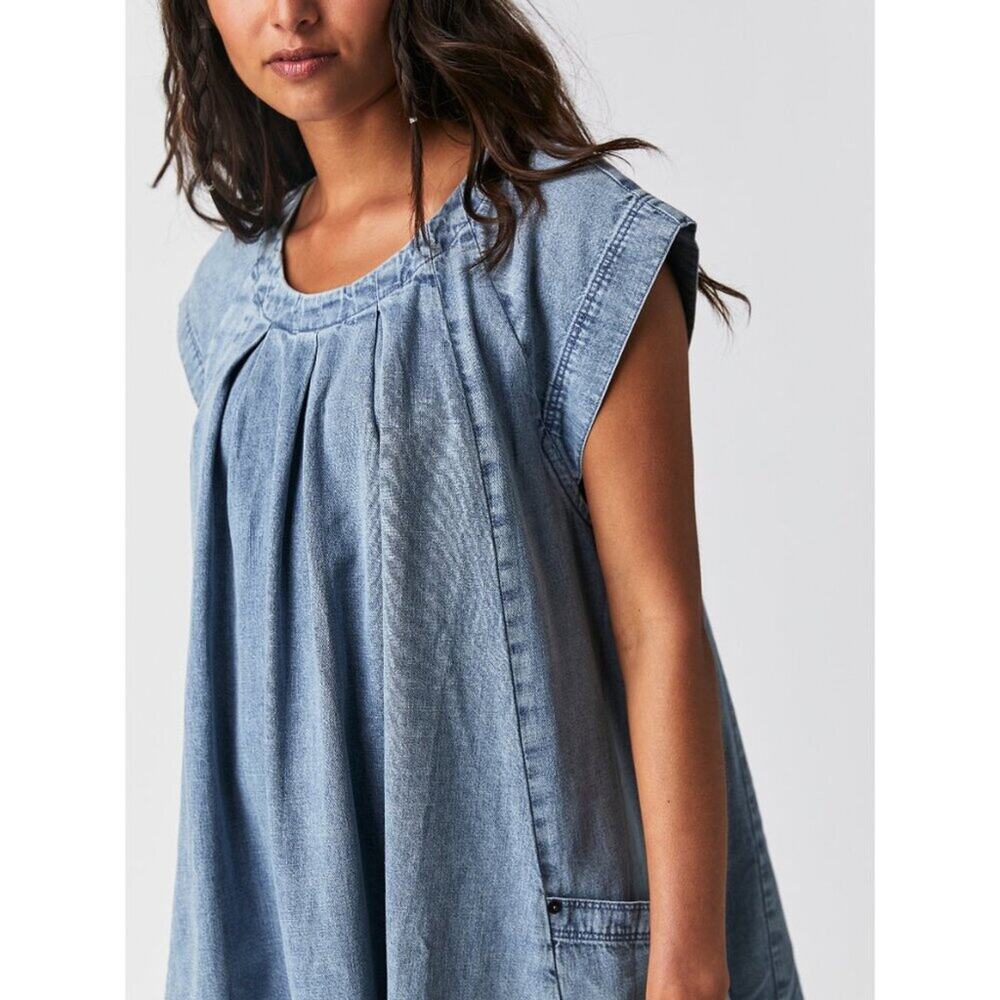 free people marcel mini blue wash denim dress / lakeside women size x-small xs - Picture 3 of 9